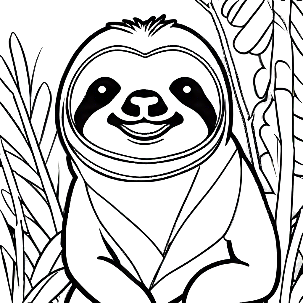 Sloth with friendly expression in simple style coloring page
