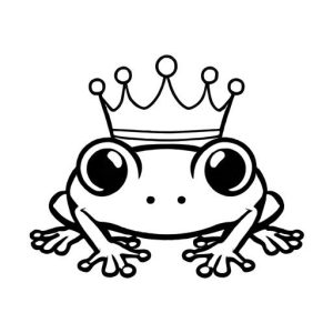Frog with a crown on its head simple drawing coloring page