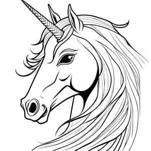 Gentle unicorn coloring page with kind eyes