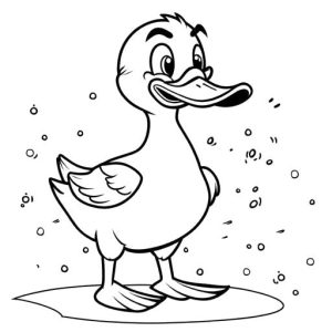 Cheerful cartoon duck for coloring page