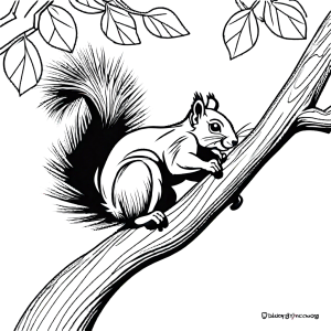 Happy squirrel climbing tree coloring page