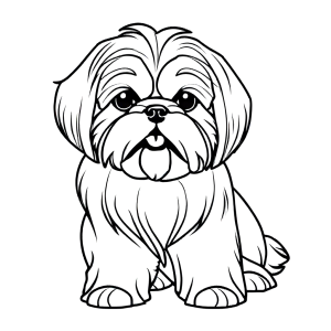 Shih Tzu dog with happy expression outline coloring page