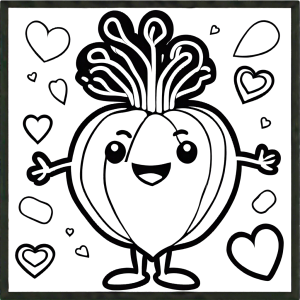 Turnip line art with heart patterns for coloring page