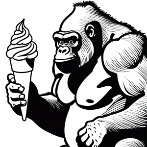 Gorilla enjoying a giant ice cream cone