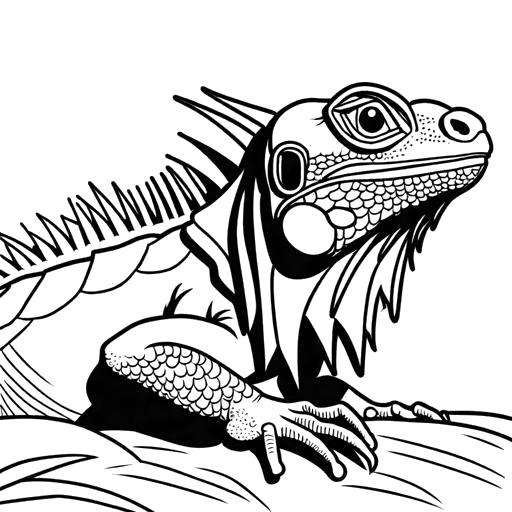 Uncolored iguana basking in the sun Coloring Page