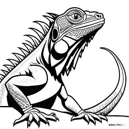 Black and white iguana with long tail