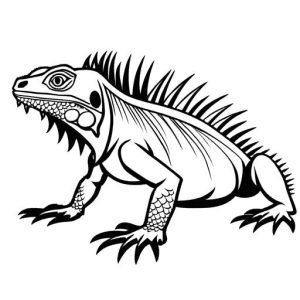 Black and white iguana outline with spikes