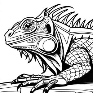 Inked iguana drawing with claws and scales Coloring Page