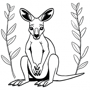 Kangaroo sitting with eucalyptus branch coloring page