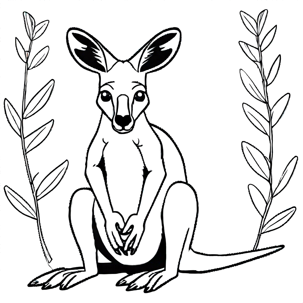 Kangaroo sitting with eucalyptus branch coloring page