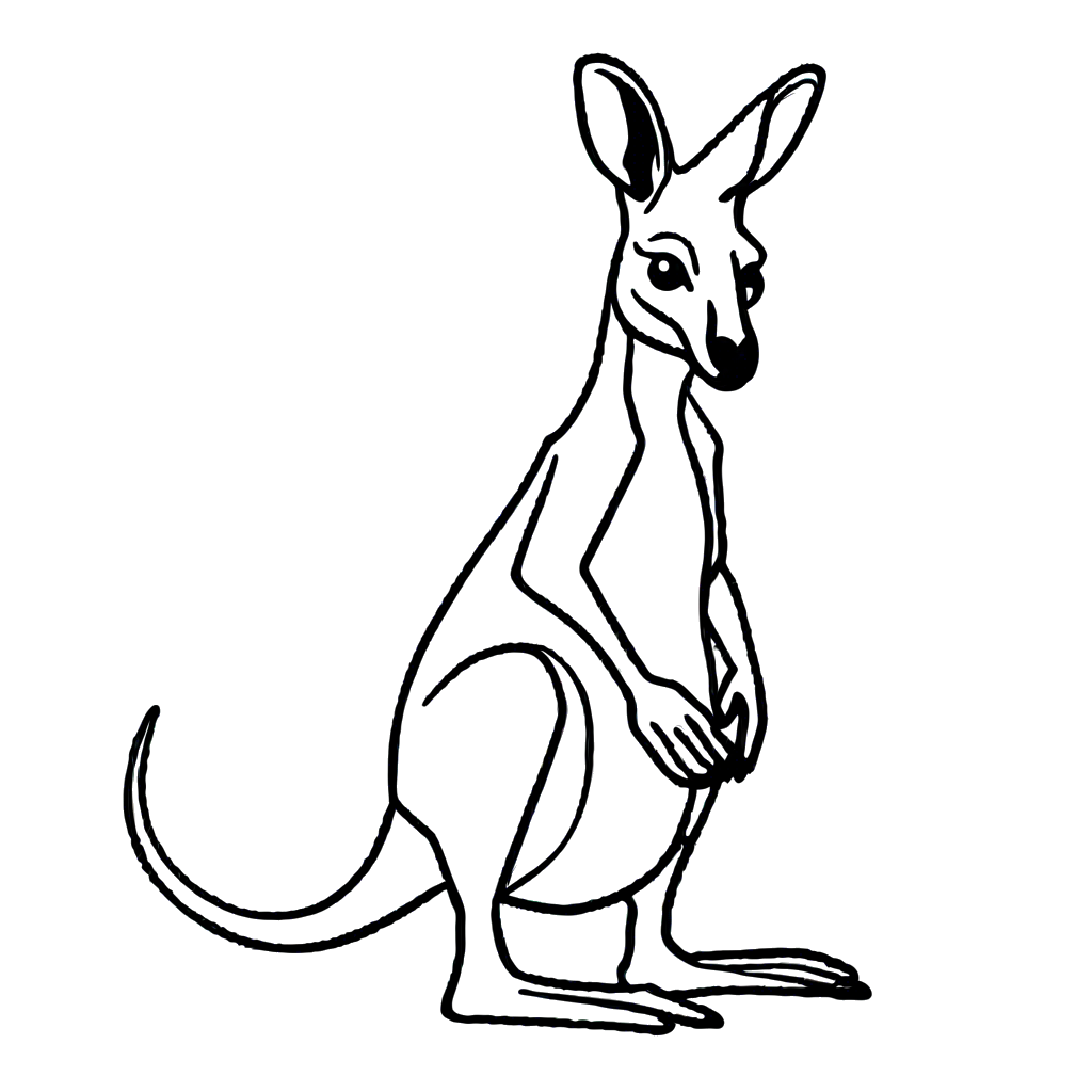 Kangaroo and joey outline drawing for coloring page