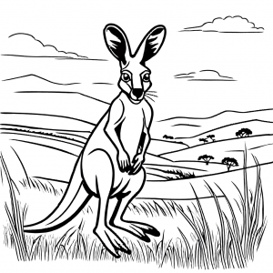 Kangaroo leaping across grassy plains coloring page