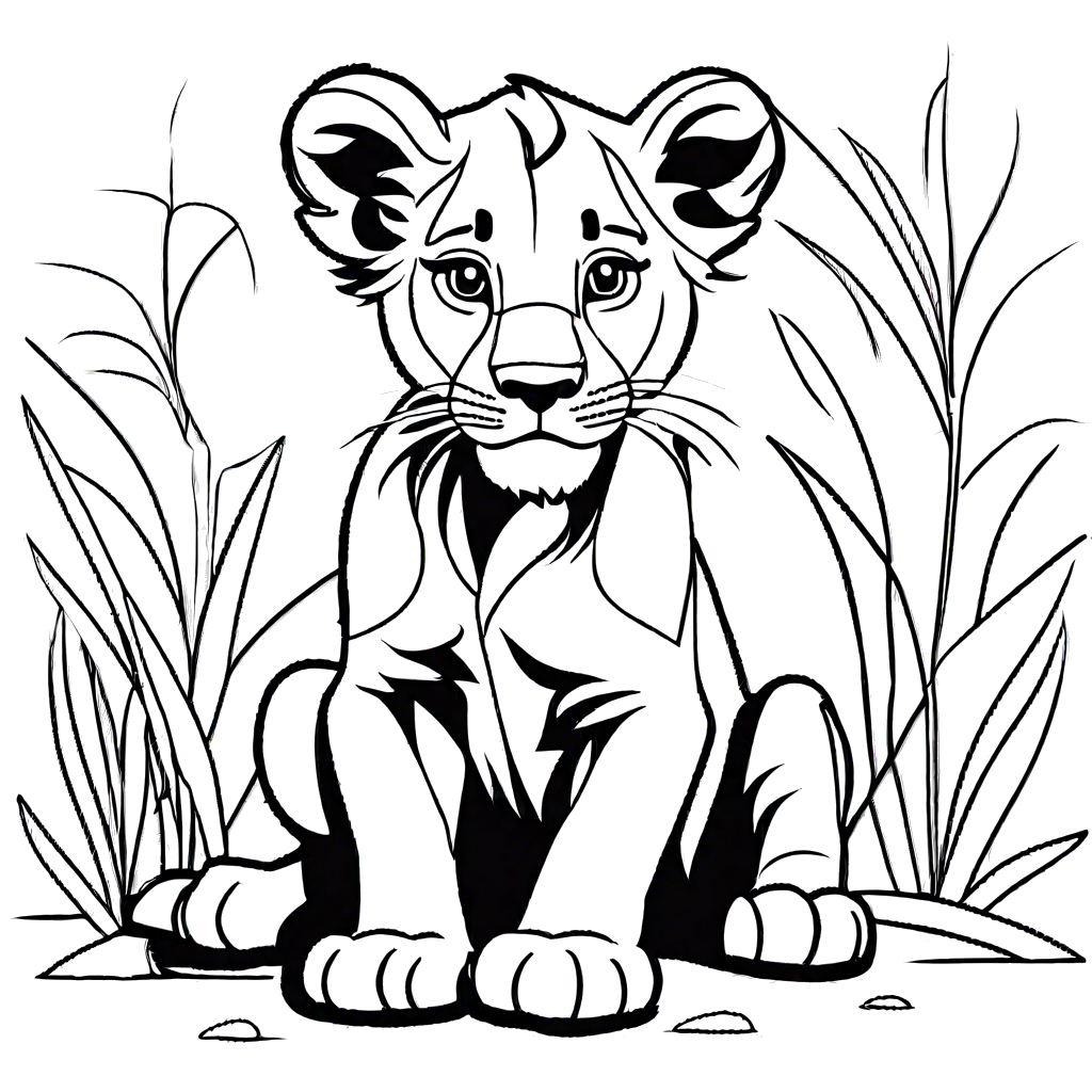Lion cub coloring page illustration