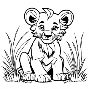 Cute lion cub coloring page for kids