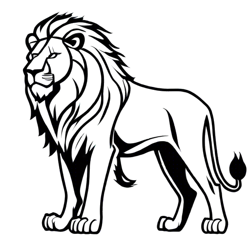 Lion coloring page with majestic mane and strong body
