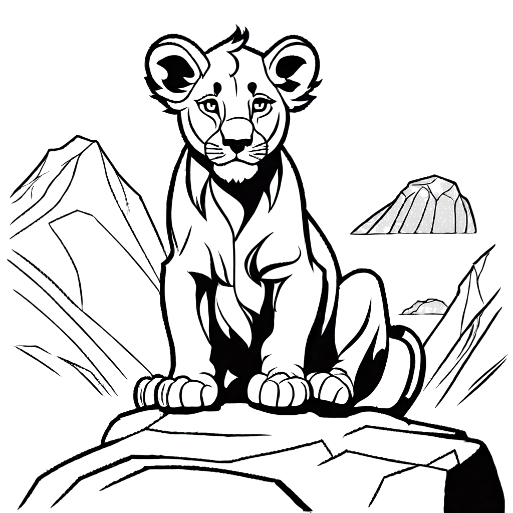 Lion cub coloring page with majestic pose