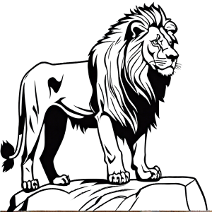 Detailed drawing of majestic lion standing on a rock