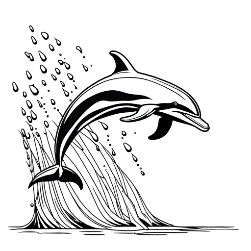 Minimalist drawing of dolphin with water splashes around