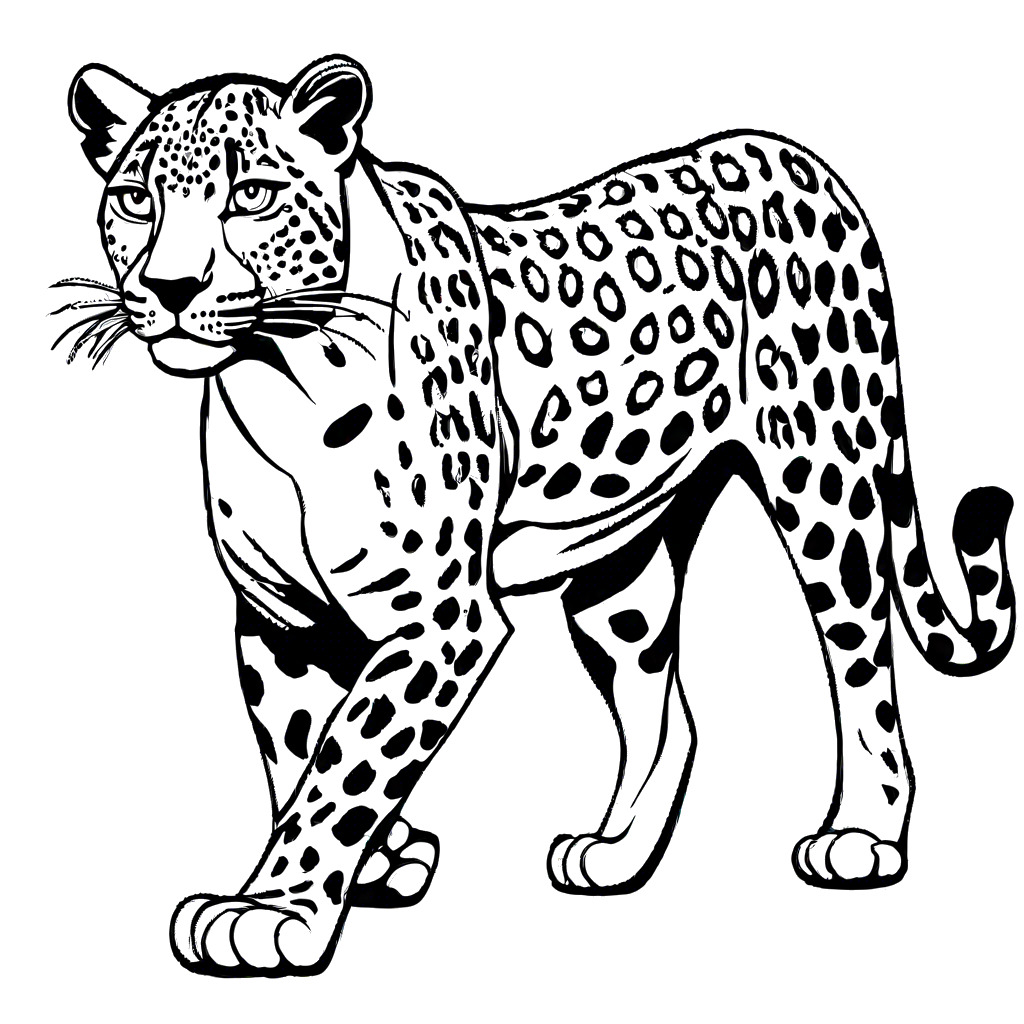 Leopard walking with raised tail coloring page