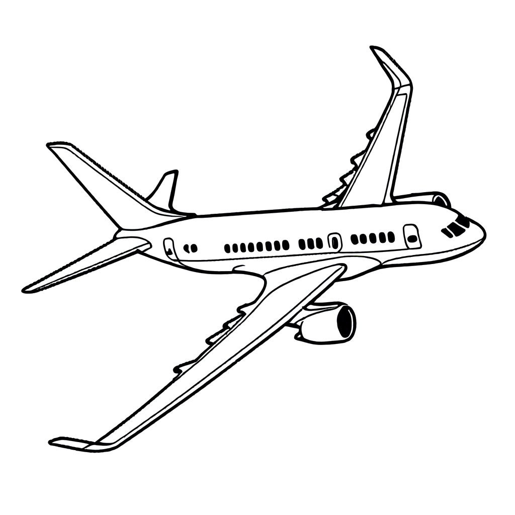 Outline of passenger airplane with windows and tail fin