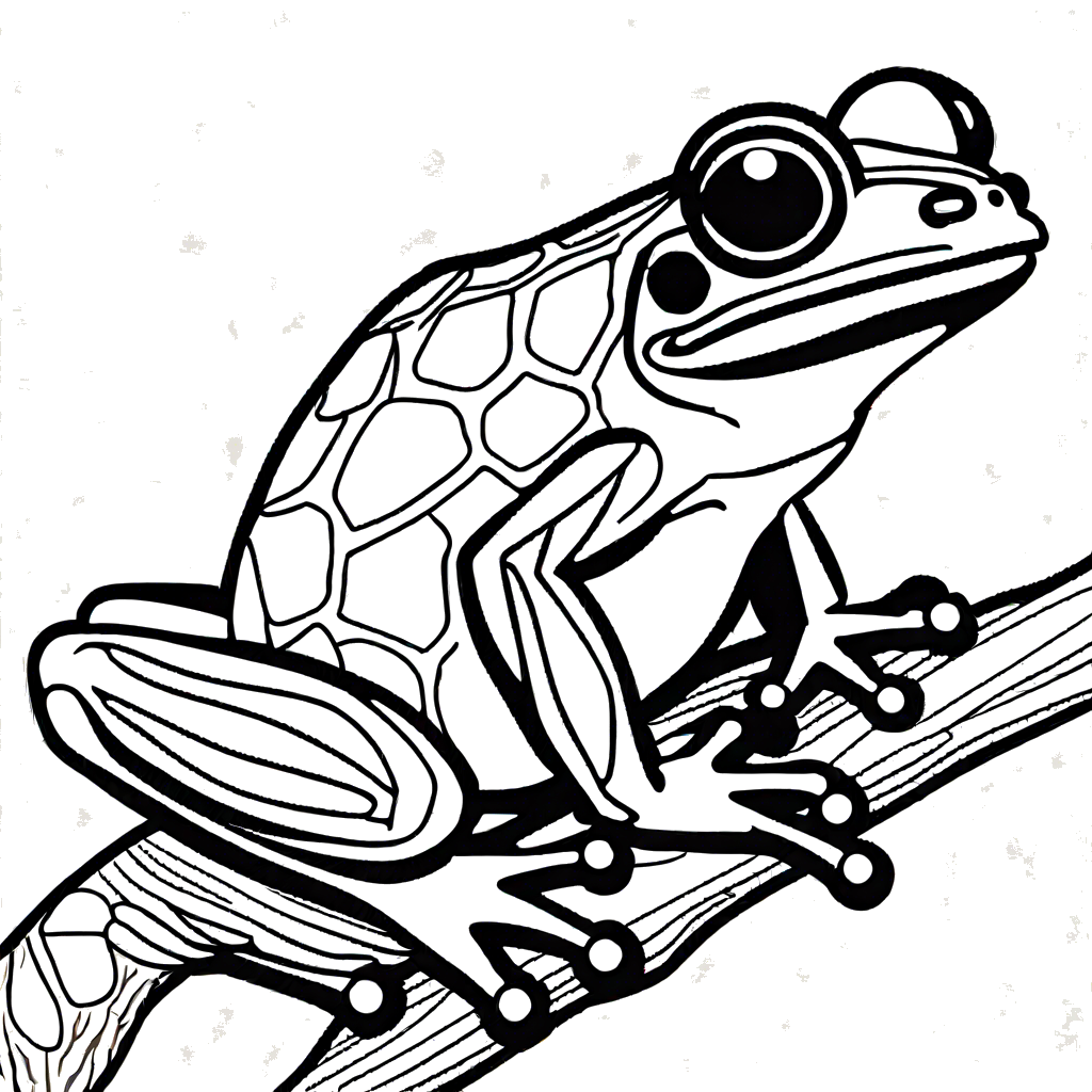 Frog with patterned skin resting on a branch coloring activity