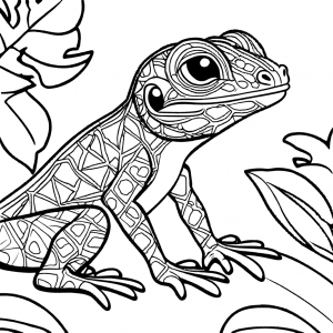 Cute lizard coloring page with patterned skin and friendly smile
