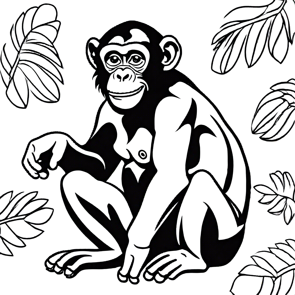Happy chimpanzee coloring page