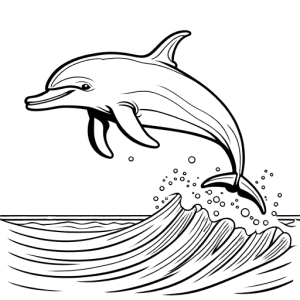 Line art of playful dolphin jumping out of the water