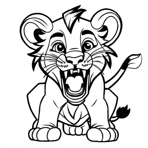 Lion cub coloring page roaring playfully