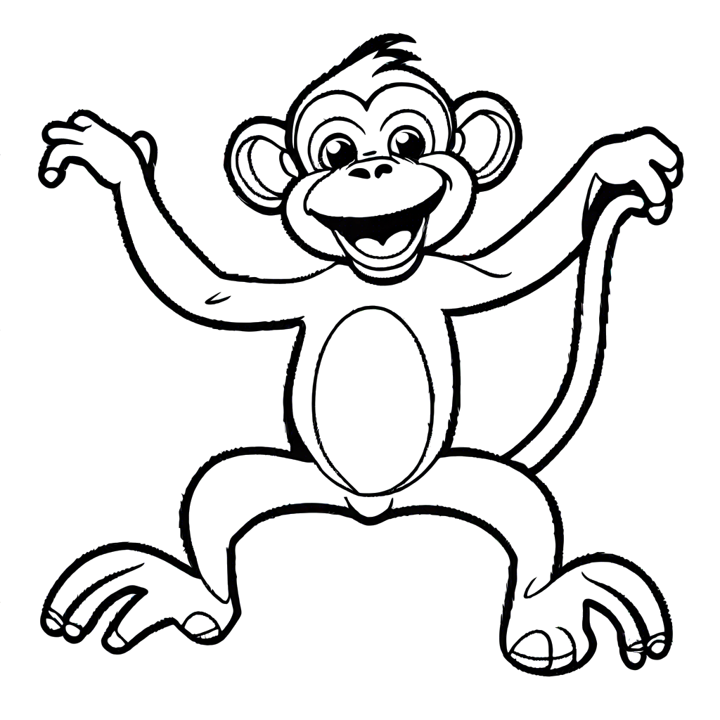 Cartoonish playful monkey with a big smile coloring page