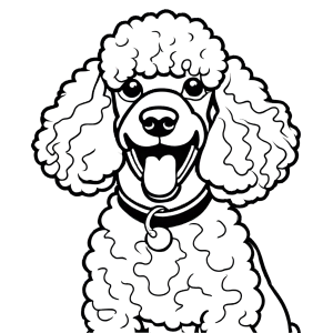 Poodle with ball in mouth smiling coloring page