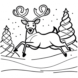 Reindeer jumping over candy canes in the snow