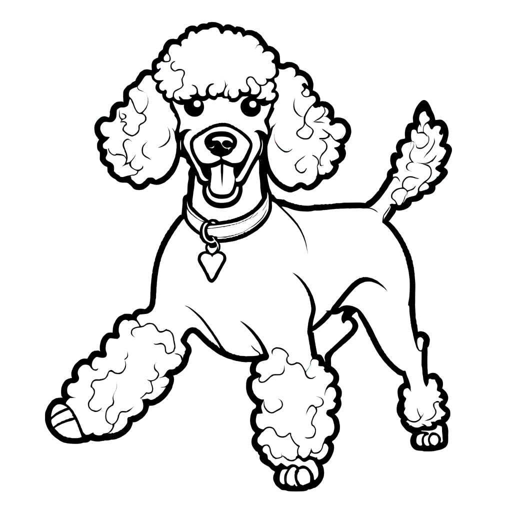 Poodle with bone in mouth running coloring page