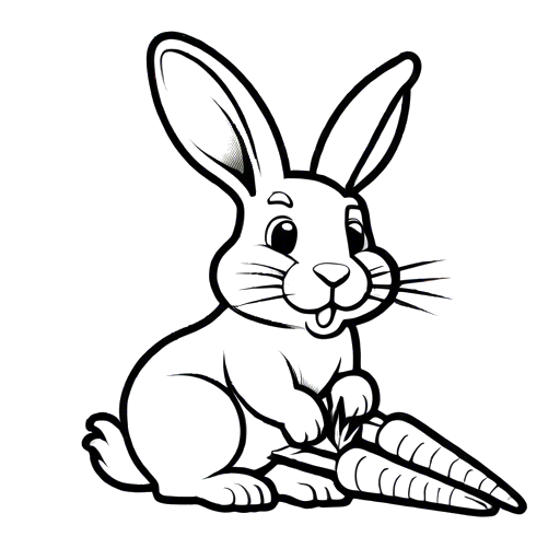 Cute rabbit munching on juicy carrot coloring outline