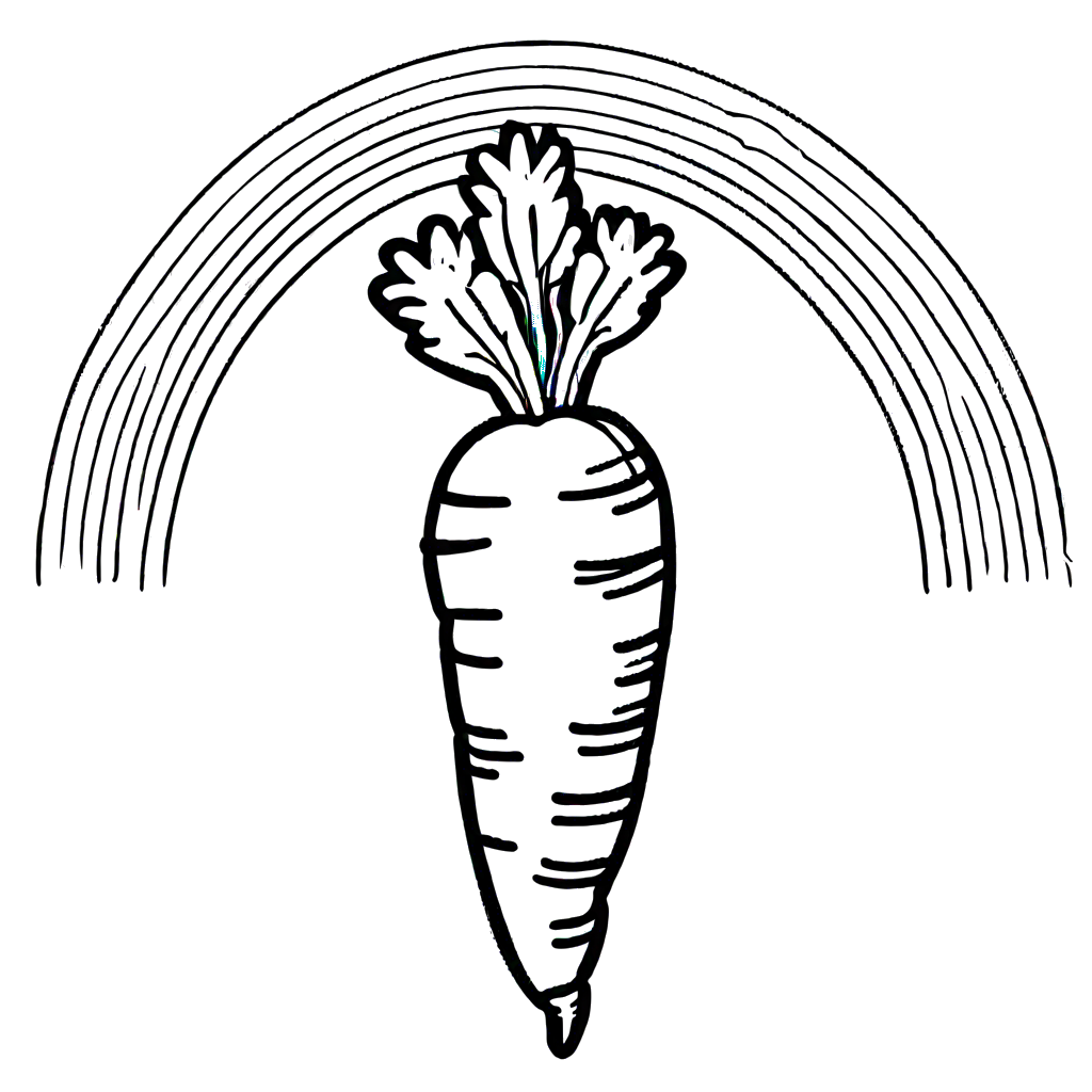 Sketched carrot with rainbow background coloring page