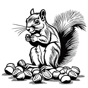 Detailed squirrel coloring page eating a nut