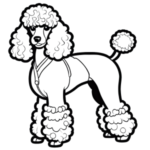 Poodle with groomed haircut lying down coloring page