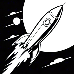 Stylized retro-futuristic rocket coloring page