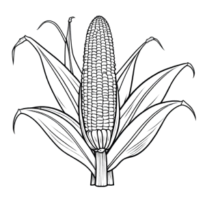 Ripe maize cob with leaves and stalk coloring template
