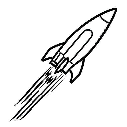 Rocket zooming past planets in outer space coloring page