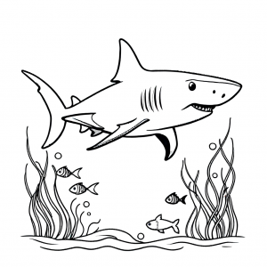 Cute shark and fish coloring page
