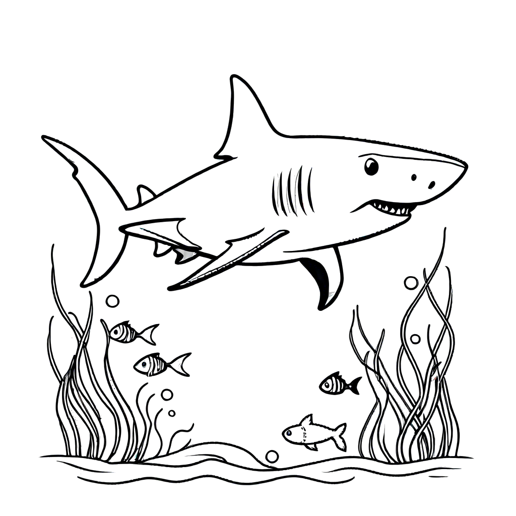 Cute shark and fish coloring page