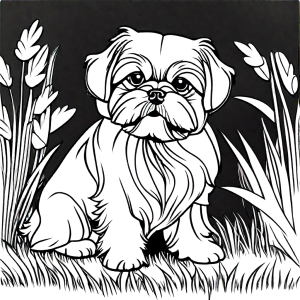 Shih Tzu dog sitting on the grass coloring page