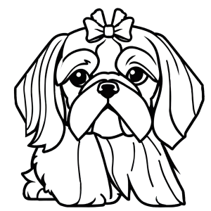 Shih Tzu dog with bow outline coloring page