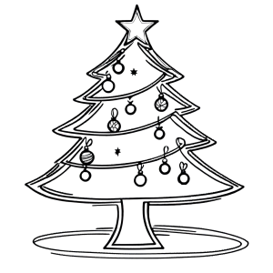Christmas tree with ornaments and star coloring page