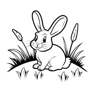 Cute rabbit sitting on grass with carrot coloring page