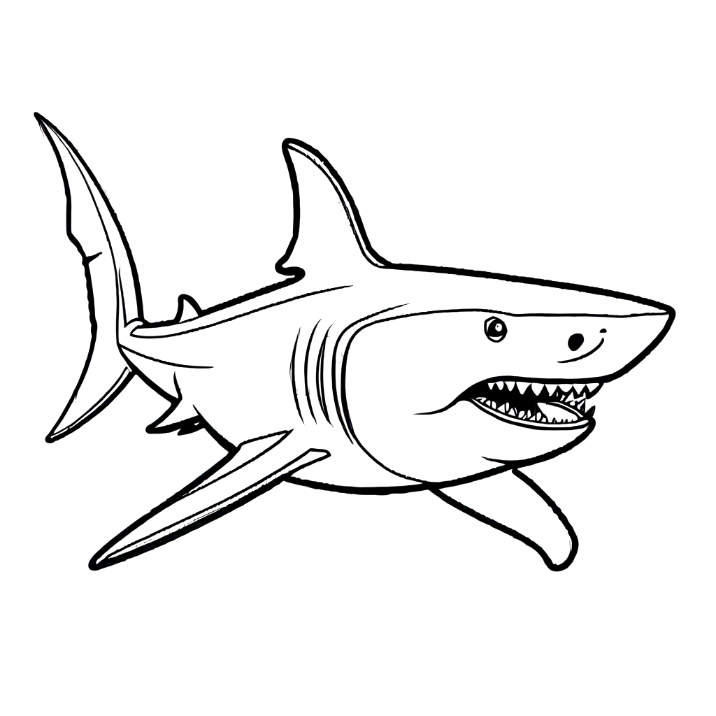 Easy shark and fish coloring page