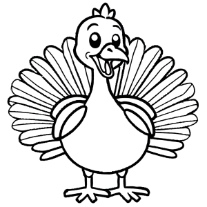 Cute turkey coloring page sitting with wide pose