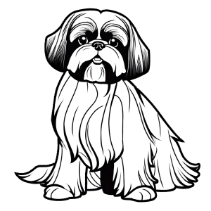Shih Tzu dog standing with wagging tail simple illustration coloring page