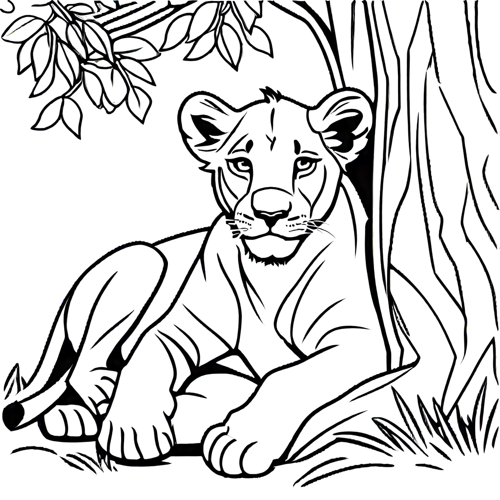 Relaxed lion cub line art